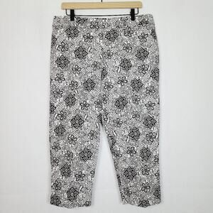 Chico's Brown White Floral Lace Print Cropped Pants Size Large/12